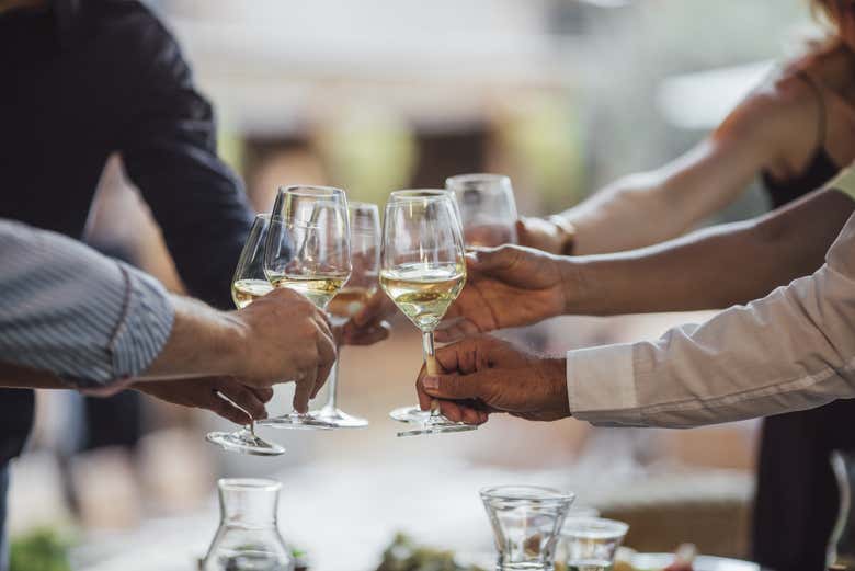 A toast during the wine tasting