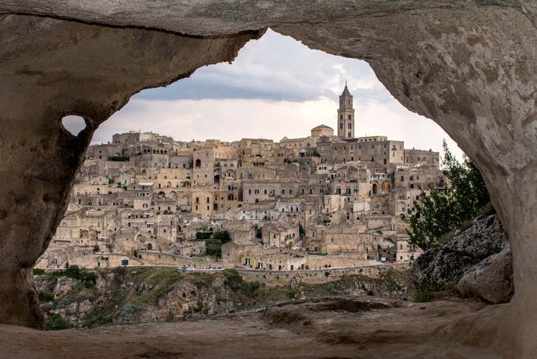 Matera historic centre seen from Murgia Park