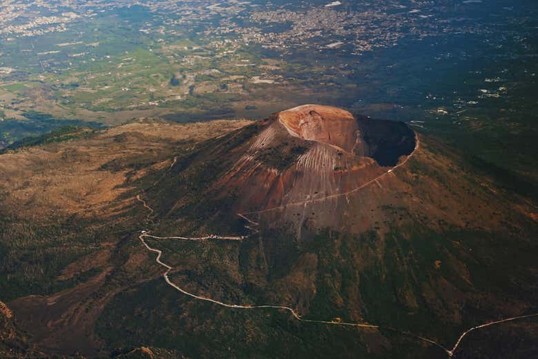 Take in the breathtaking aerial view of Mount Vesuvius