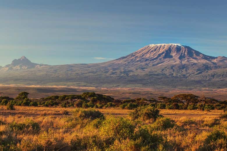 A panoramic view of Mount Kenya at sunset