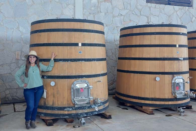 Snap a picture next to the wine barrels