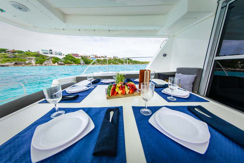 Enjoy a meal prepared by an onboard chef