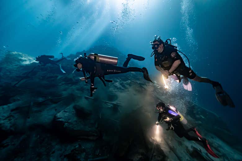 Diving in a cenote in Mérida