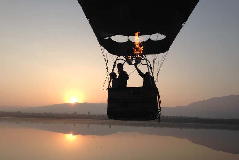 Admiring the sunset from the hot air balloon