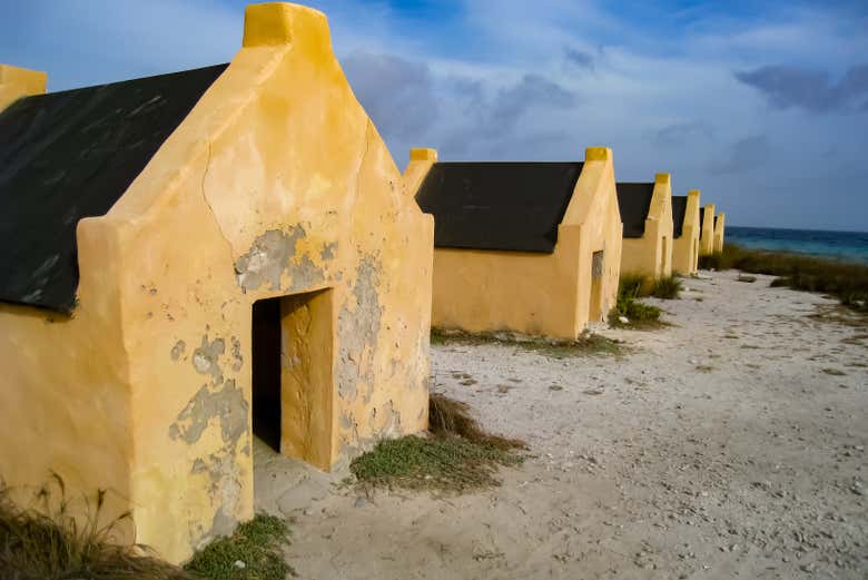 Former slaves' huts near Bonaire's salt flats