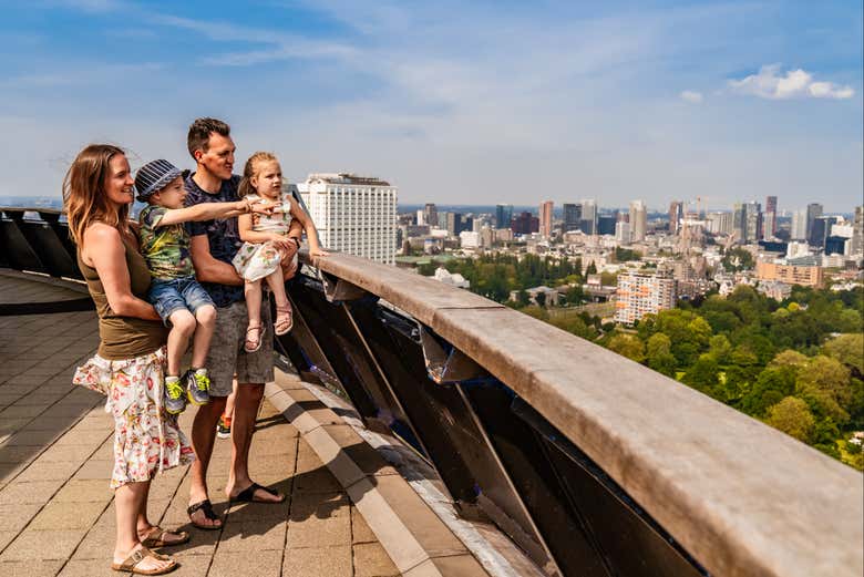 Enjoying views of Rotterdam from the Euromast tower