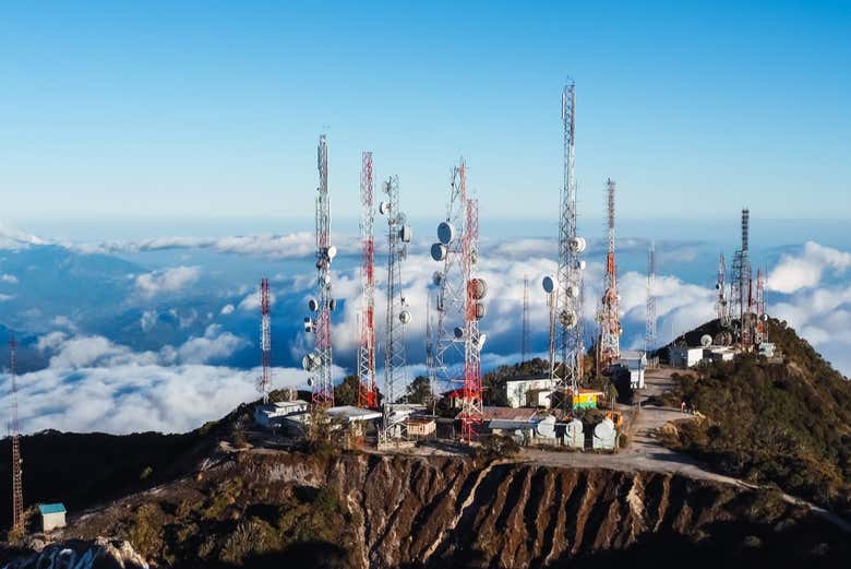 Telecommunication towers on top of the volcano