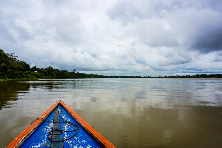 Wooden boat ride on the lagoon