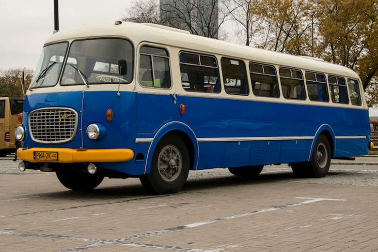 On a retro Jelcz 043 bus