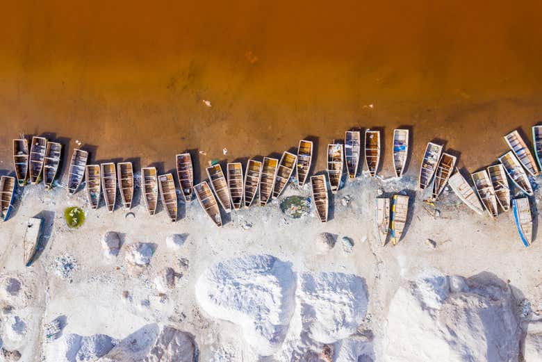 Salt basins at the pink lake