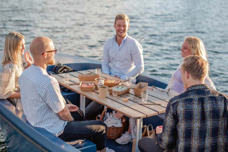 Group of friends aboard the boat