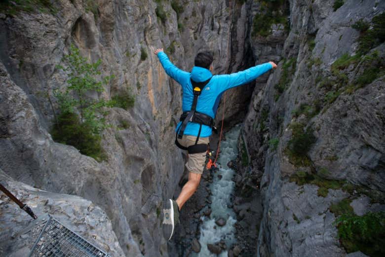 Jump through cracks in the Glacier Canyon