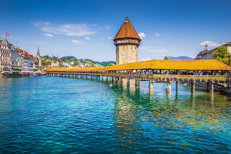 The Kapellbrücke, or Chapel Bridge, in Lucerne