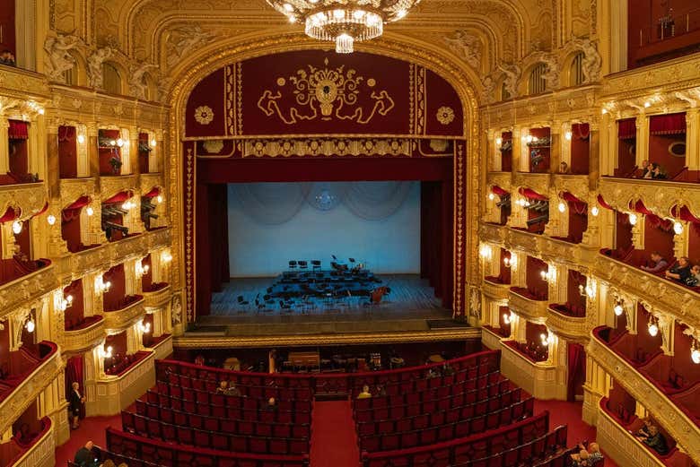 Elegant interior of Odessa Theatre of Opera and Ballet